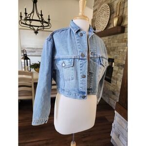 Earth Division Vintage Denim Jacket Cropped Light‎ Wash Casual Womens